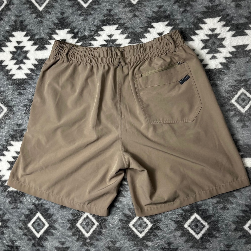 Burlebo Performance Shorts Khaki Tan Mens Large Stretch 7 Inch Inseam Comp Logo - Picture 10 of 12